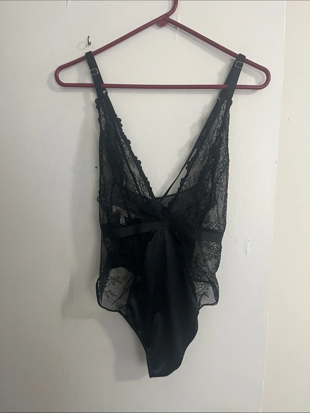 Auden Black Lace Bodysuit with Scalloped Trim